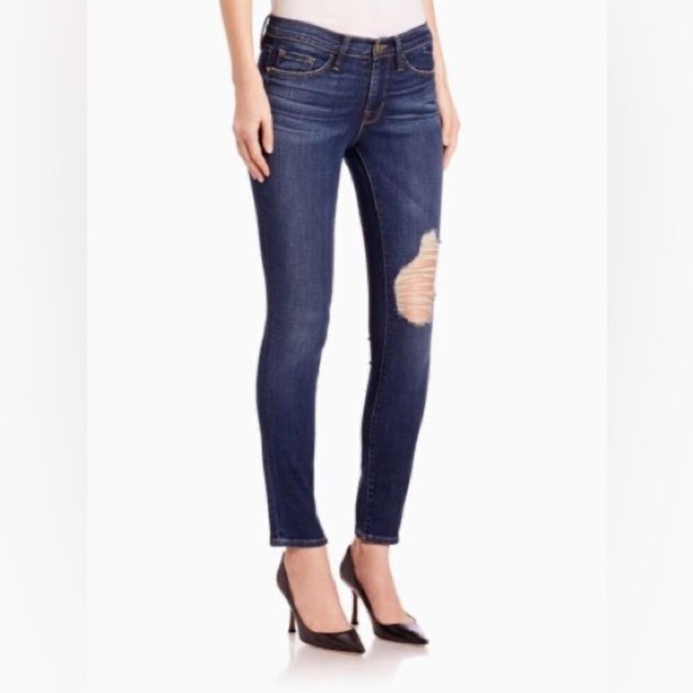 Frame Le Skinny De Jeanne Distressed Mid Rise Skinny Jeans Stellar Wash Size 25